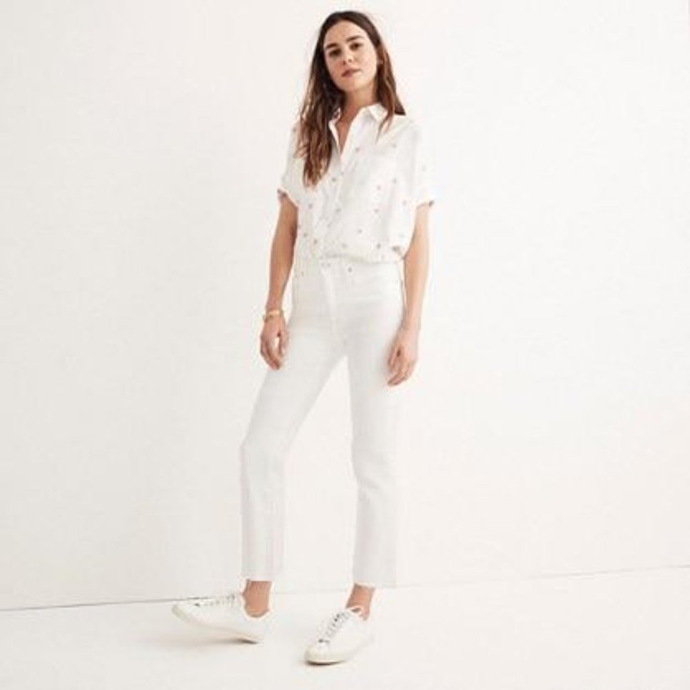 NWT Madewell White Denim Cali Boot Jean, Size 28S (petite)